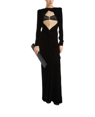 Balmain Long Velvet and Lace Dress