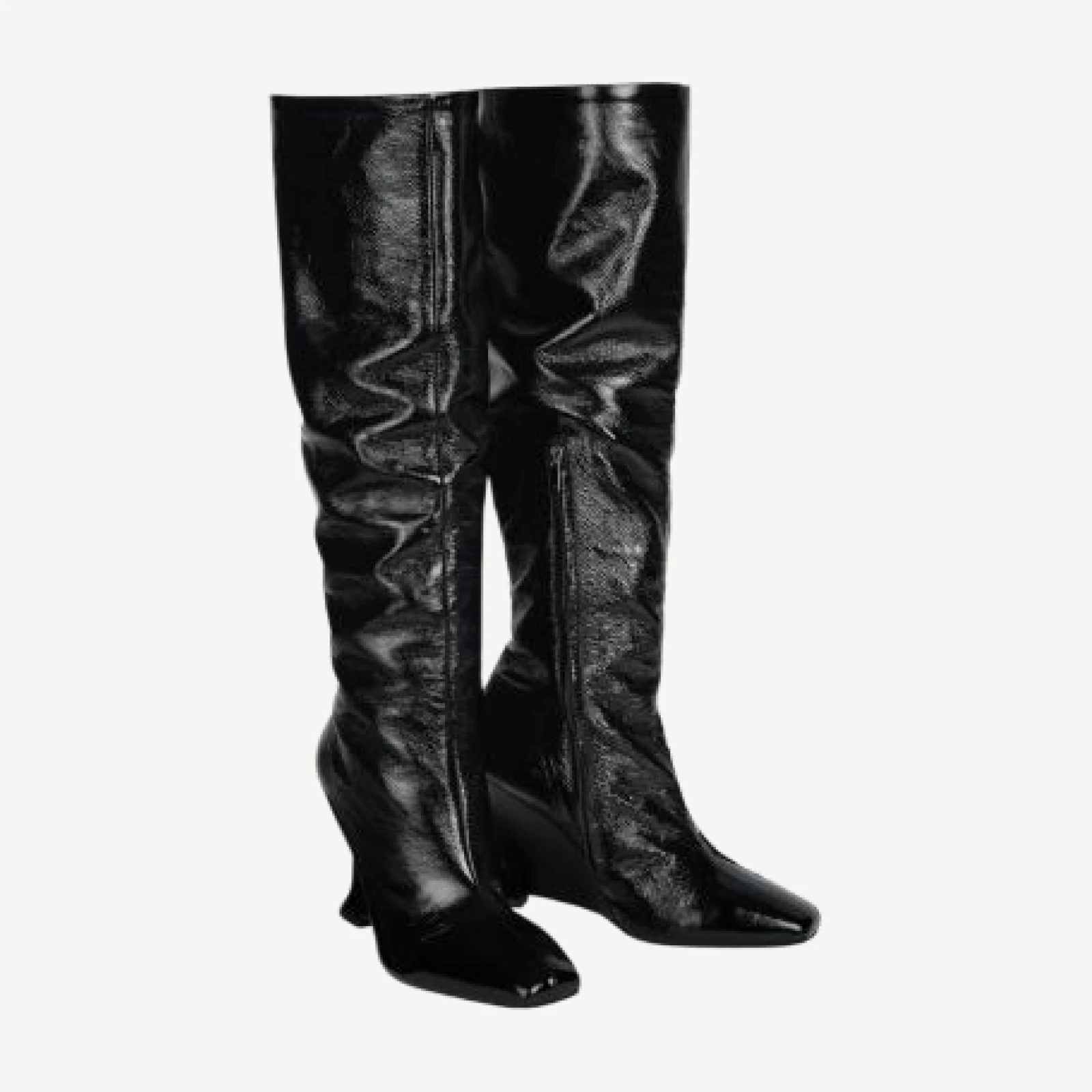Balmain Women's Wedge Boots in Crinkled Patent Leather