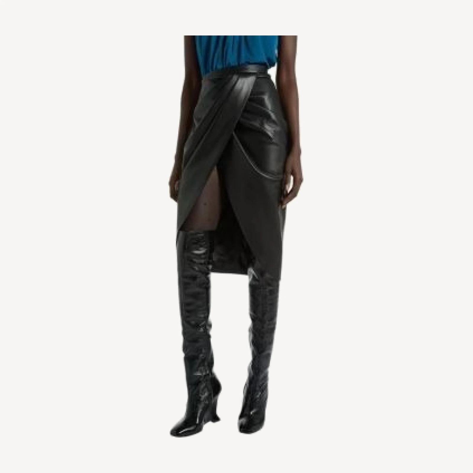 Balmain Draped Lambskin Midi Skirt