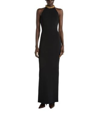 Balmain Long Milano Jersey Dress with Embroidery