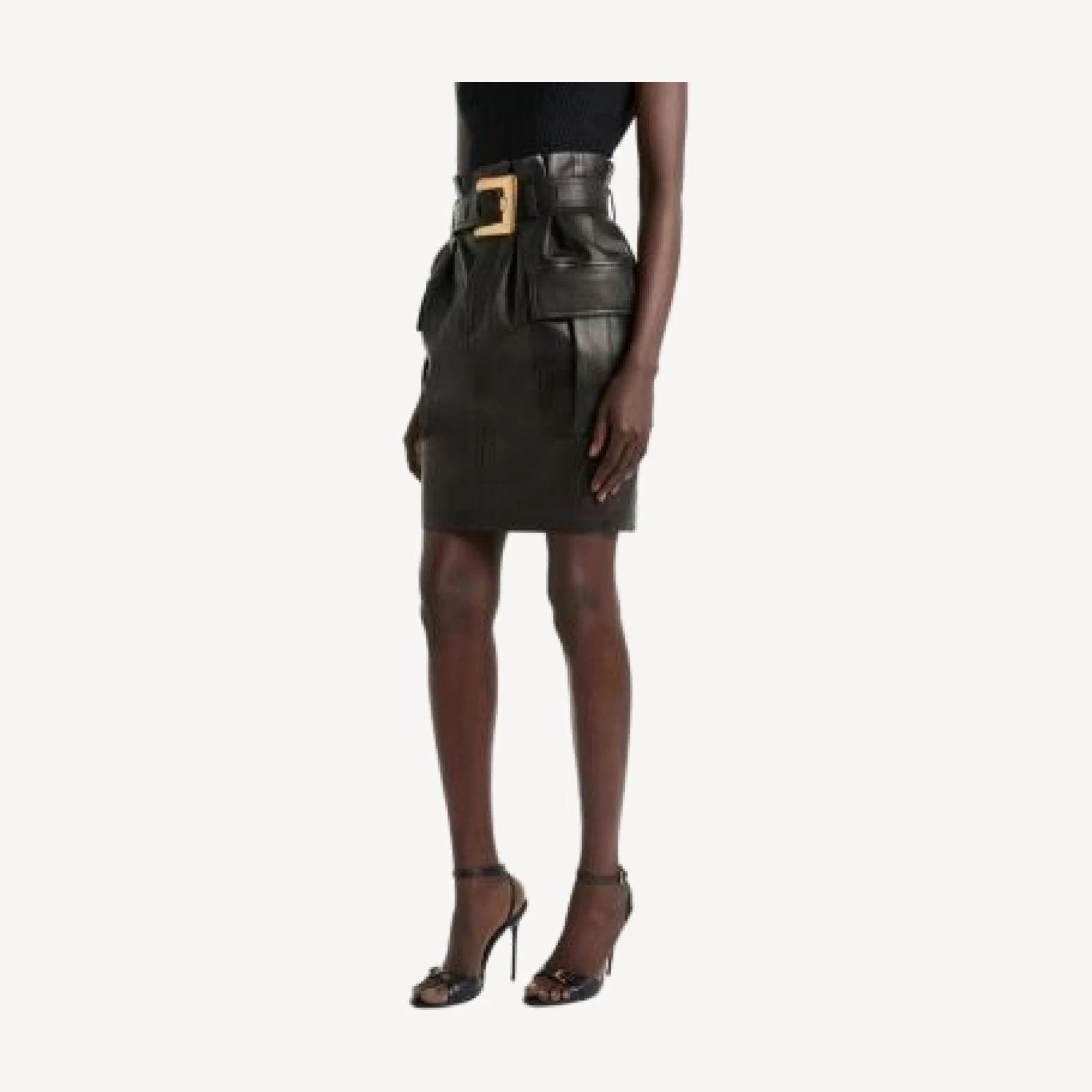 Balmain Belted Lambskin Skirt