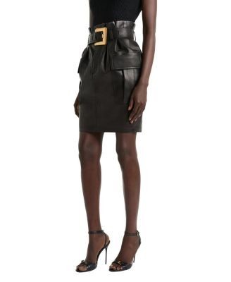 Balmain Belted Lambskin Skirt