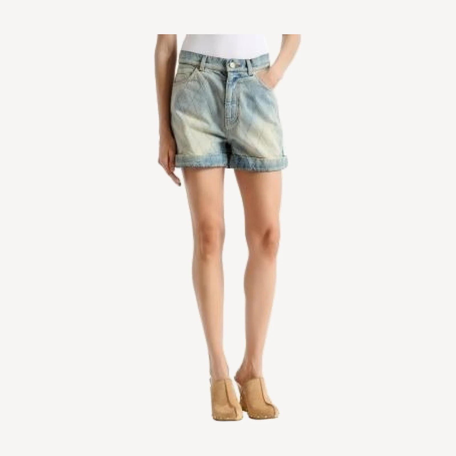 Balmain Topstitched Denim Shorts