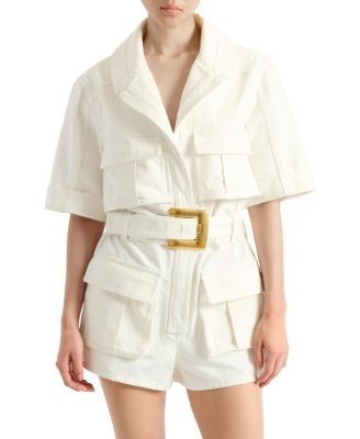 Balmain Belted Denim Playsuit