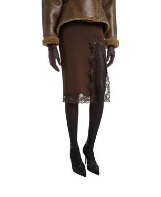 Balmain Knit Midi Skirt with Lace