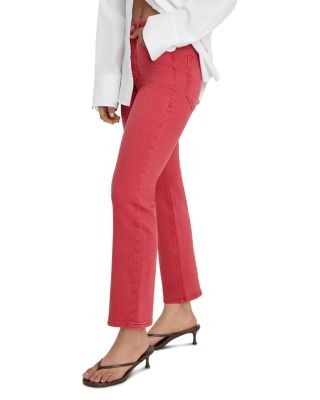 Good American Good Icon Mid Rise Straight Leg Ankle Jeans in Cherry Red