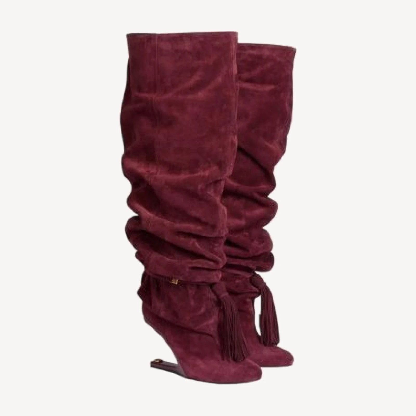 Balmain Women's No Wedge Suede Leather Thigh-High Boots with Tassel