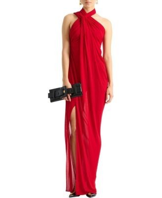 Balmain Long Draped Jersey Dress
