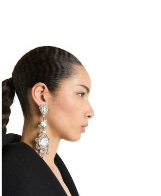 Balmain Brass and Crystal Pendant Earrings