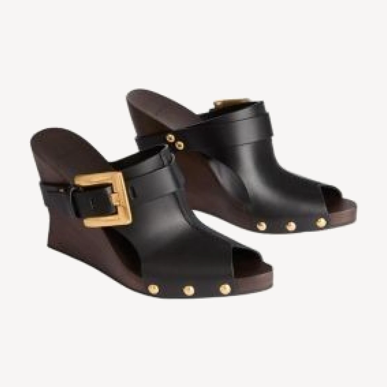 Balmain Women's Anthem Wedge Smooth Leather Mules