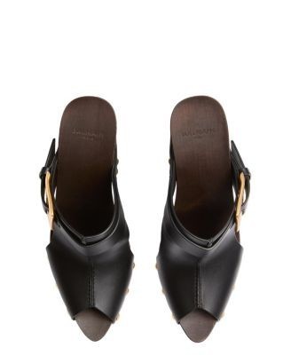 Balmain Women's Anthem Wedge Smooth Leather Mules