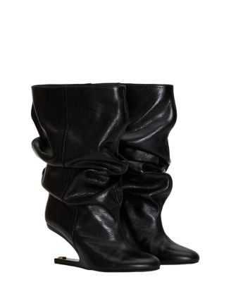 Balmain Women's No Wedge Textured Leather Ankle Boots