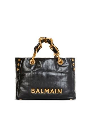 Balmain 1945 Soft Cabas Small-Pb Embellished Crinkle Leather Handbag