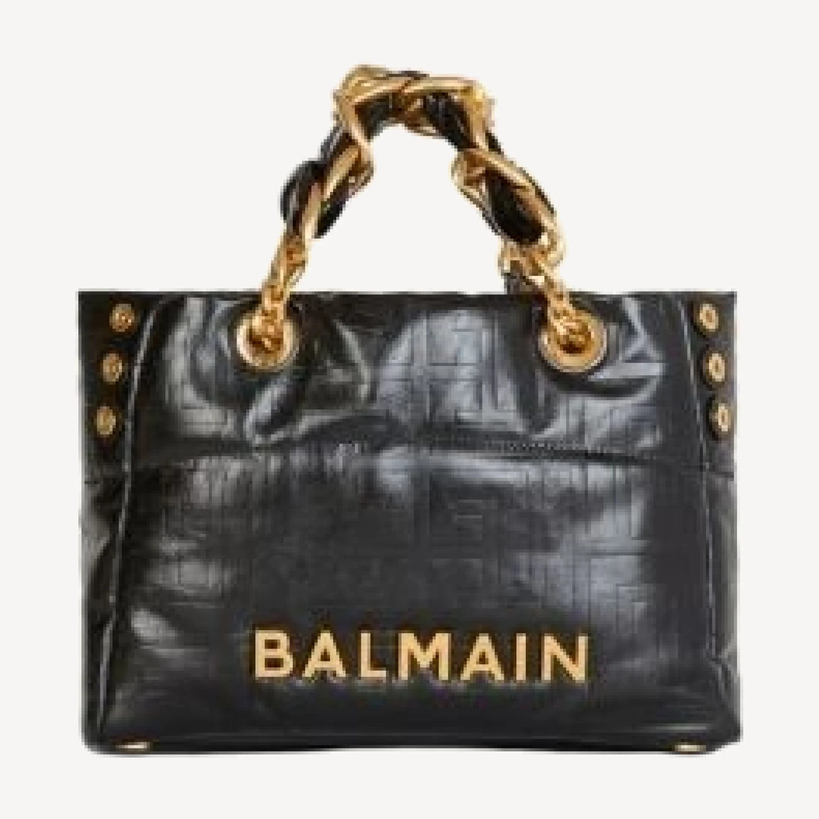 Balmain 1945 Soft Cabas Small-Pb Embellished Crinkle Leather Handbag