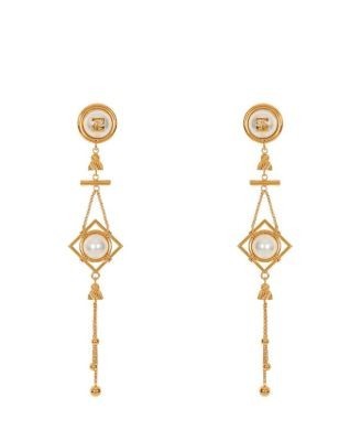 Balmain Brass and Pearl Pendant Earrings