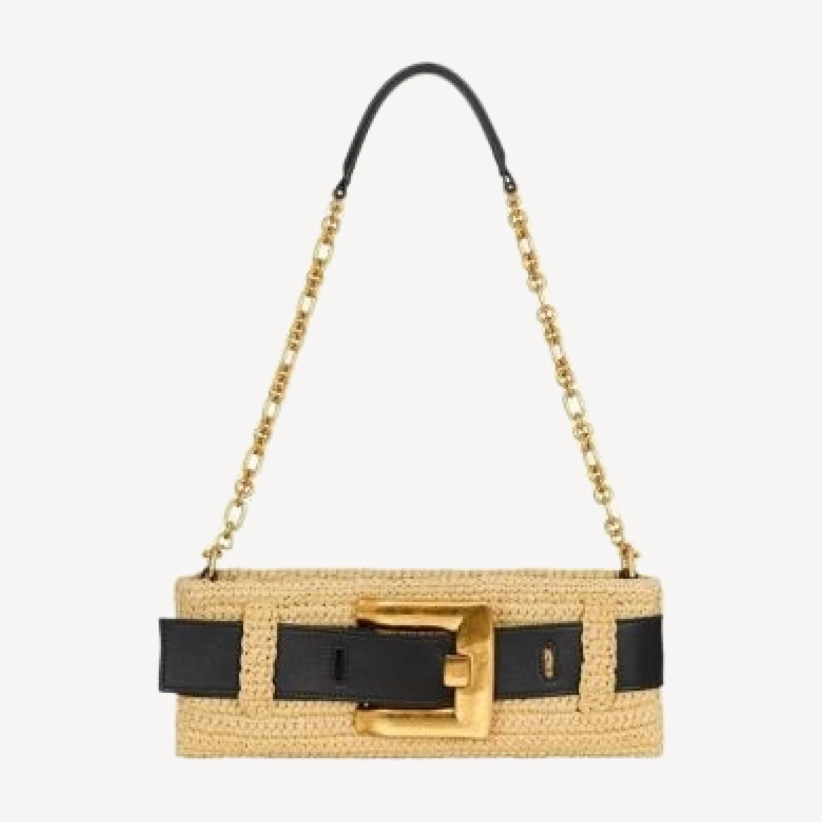 Balmain Anthem Clutch Bag in Smooth Leather and Crochet