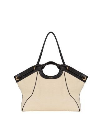 Balmain Large Tote in Smooth Leather and Canvas