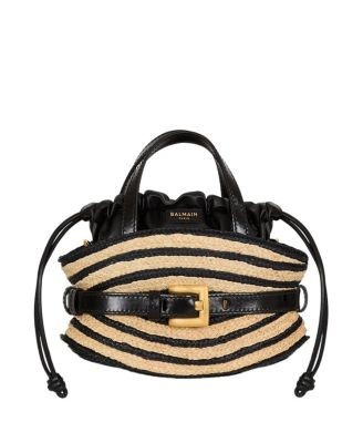 Balmain Mini Shuffle Bag in Smooth Leather and Raffia