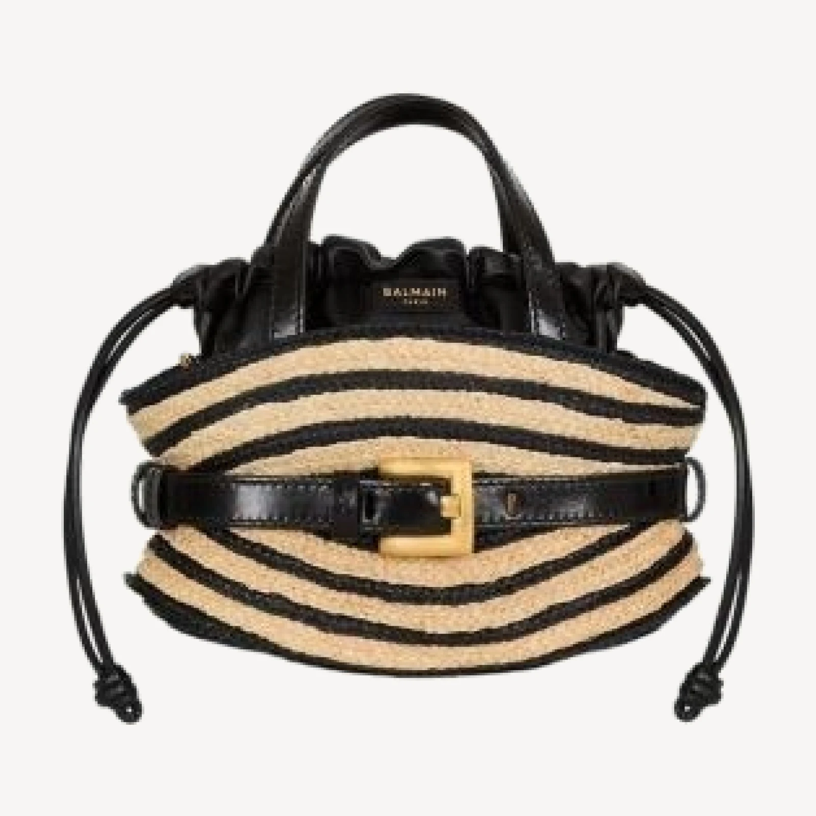 Balmain Mini Shuffle Bag in Smooth Leather and Raffia