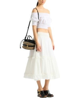 Balmain Mini Shuffle Bag in Smooth Leather and Raffia