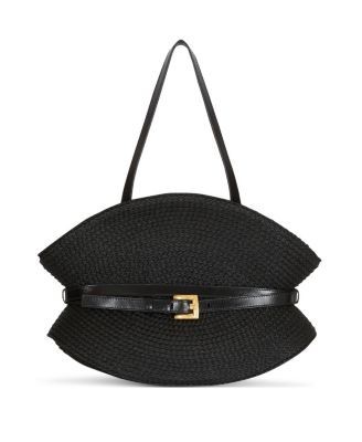 Balmain Shuffle Medium Bag in Calfskin Leather and Raffia