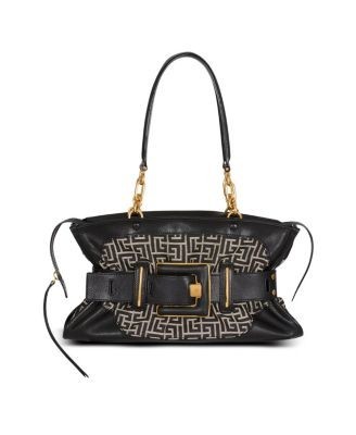 Balmain Leather and Monogram Jacquard Anthem Bag