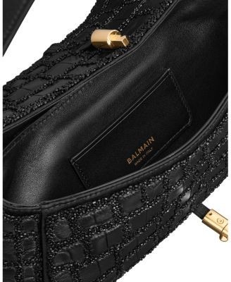 Balmain Metropolis Bag in Crocodile-Effect Leather with Embroidery