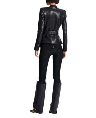 Balmain 1-Button Belted Leather Jacket