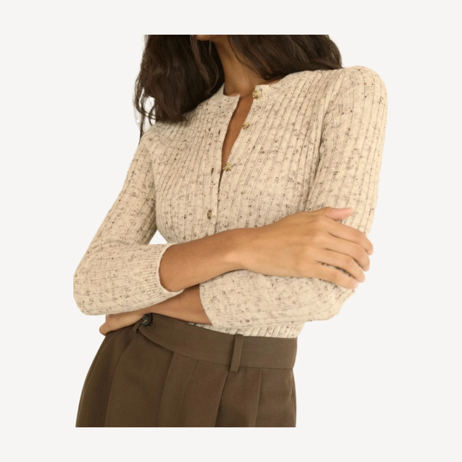 DANAE RIB CARDIGAN -- SABBIA MELANGE