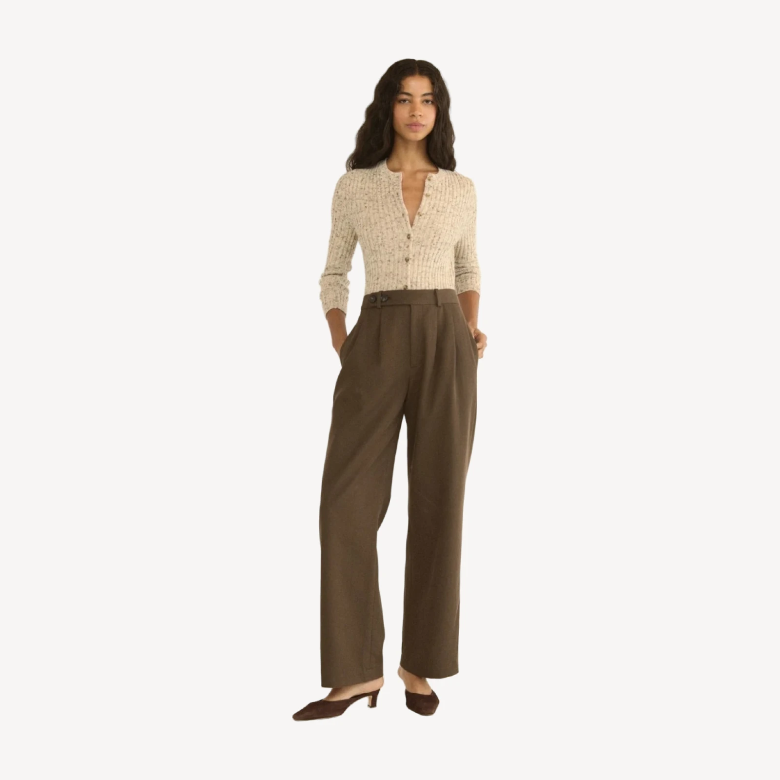 DANAE RIB CARDIGAN -- SABBIA MELANGE