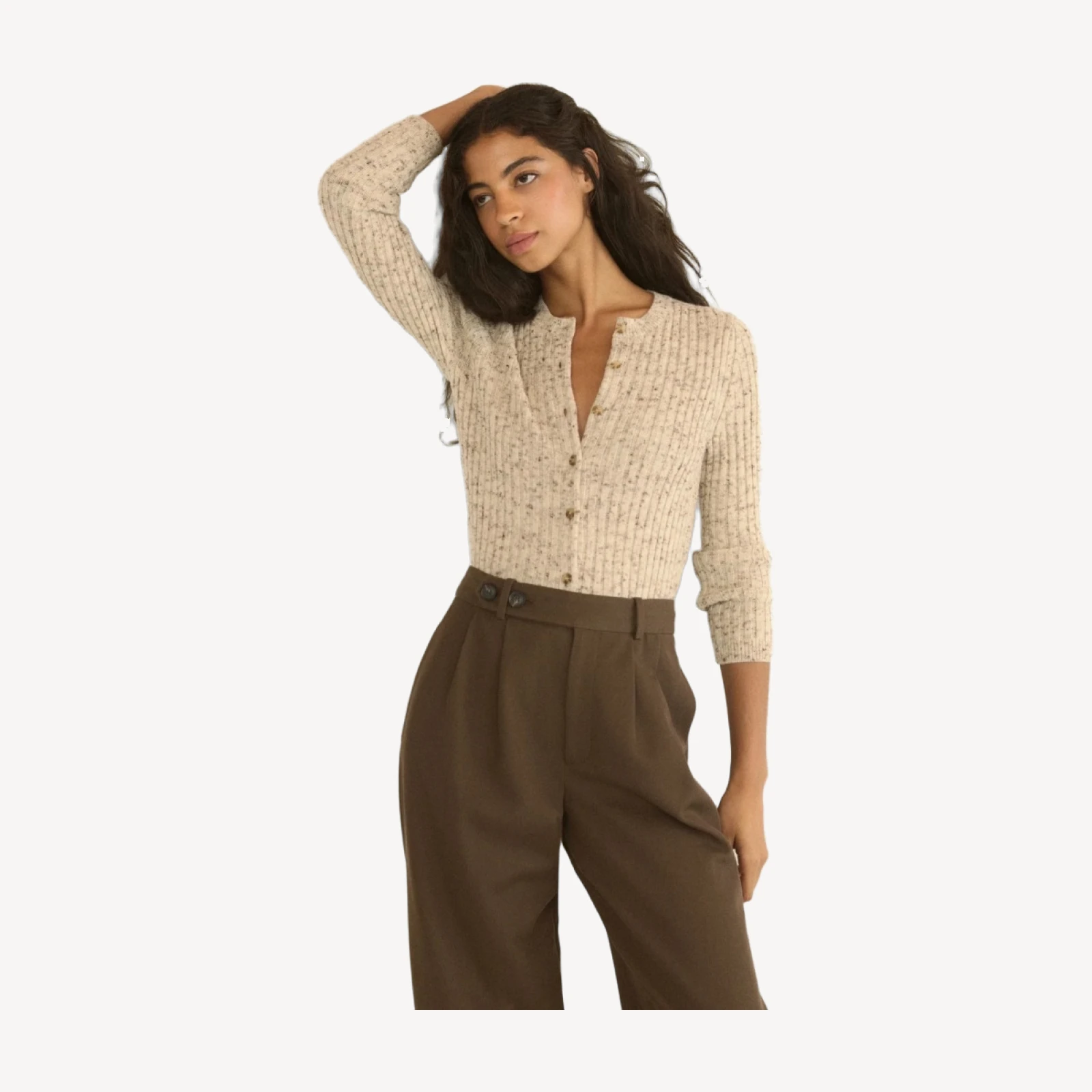 DANAE RIB CARDIGAN -- SABBIA MELANGE