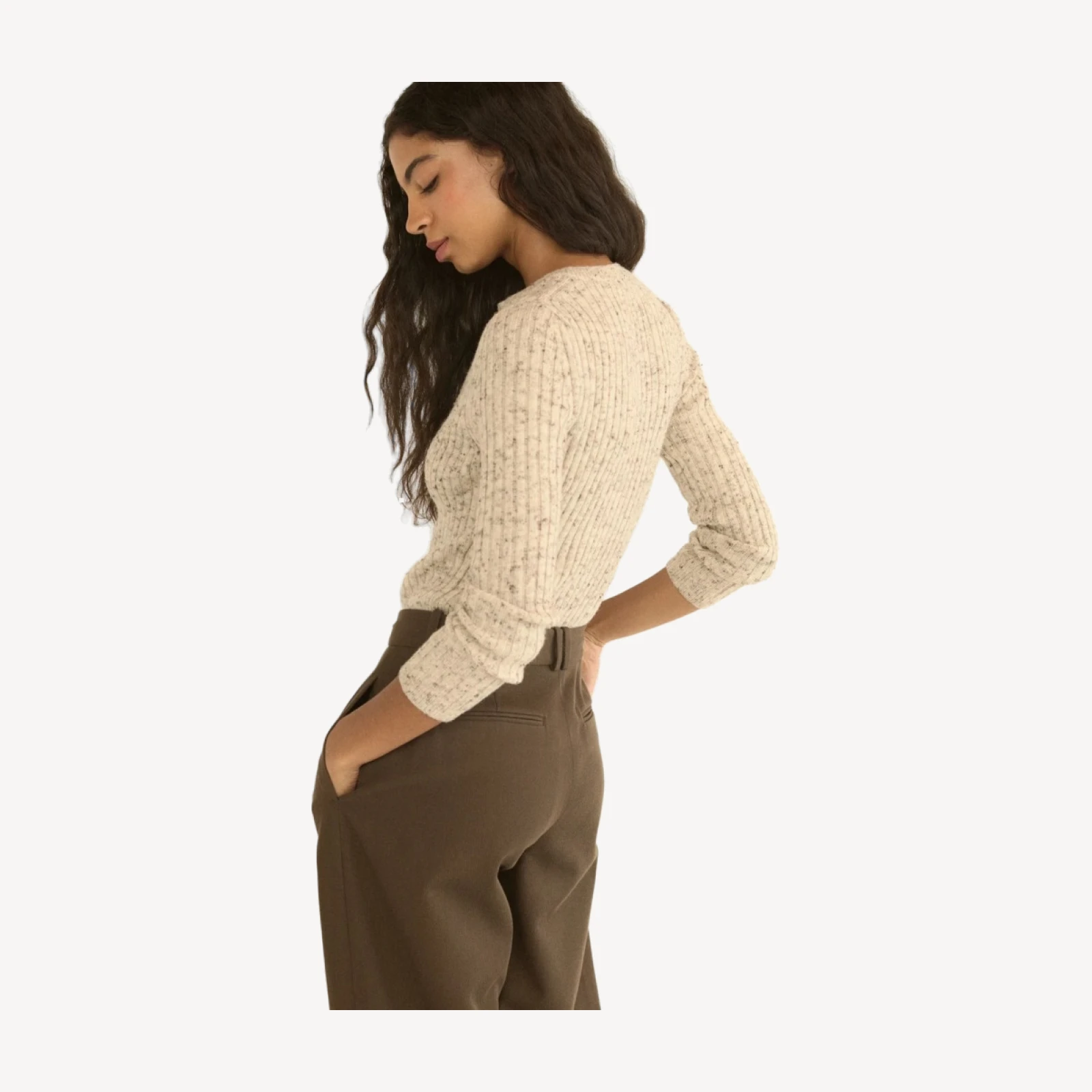 DANAE RIB CARDIGAN -- SABBIA MELANGE