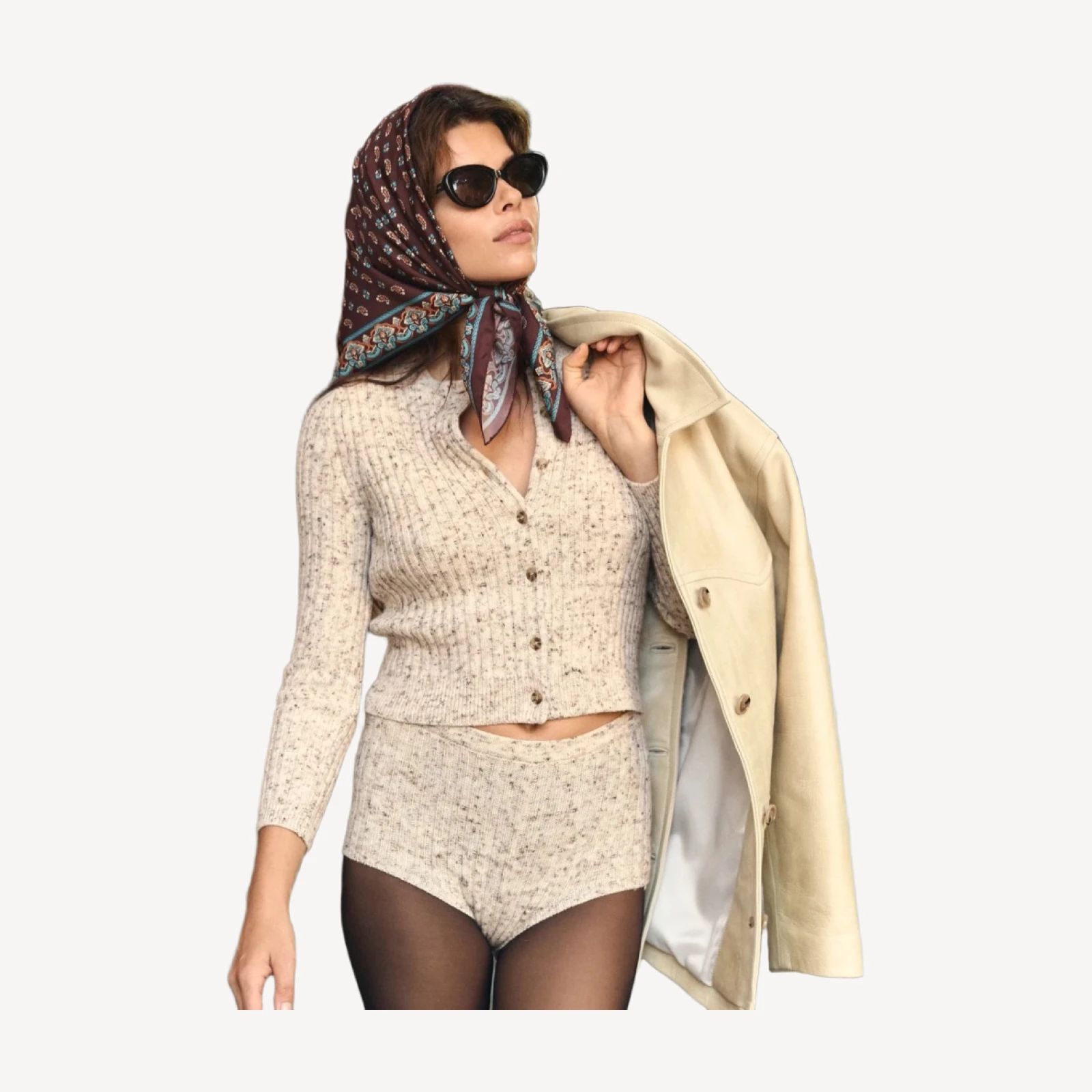 DANAE RIB CARDIGAN -- SABBIA MELANGE