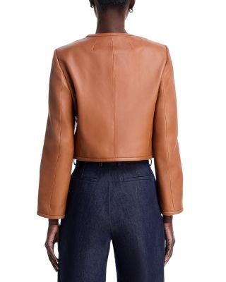 Theory Collarless Crop Leather Jacket