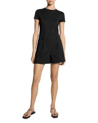Theory Fluid Linen Blend Pleated Shorts