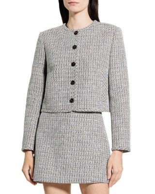 Theory Crewneck Pocket Jacket in Striped Tweed