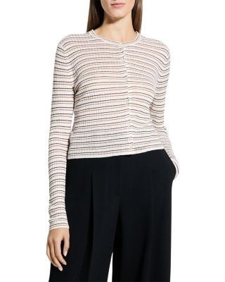 Theory Cropped Striped Cardigan