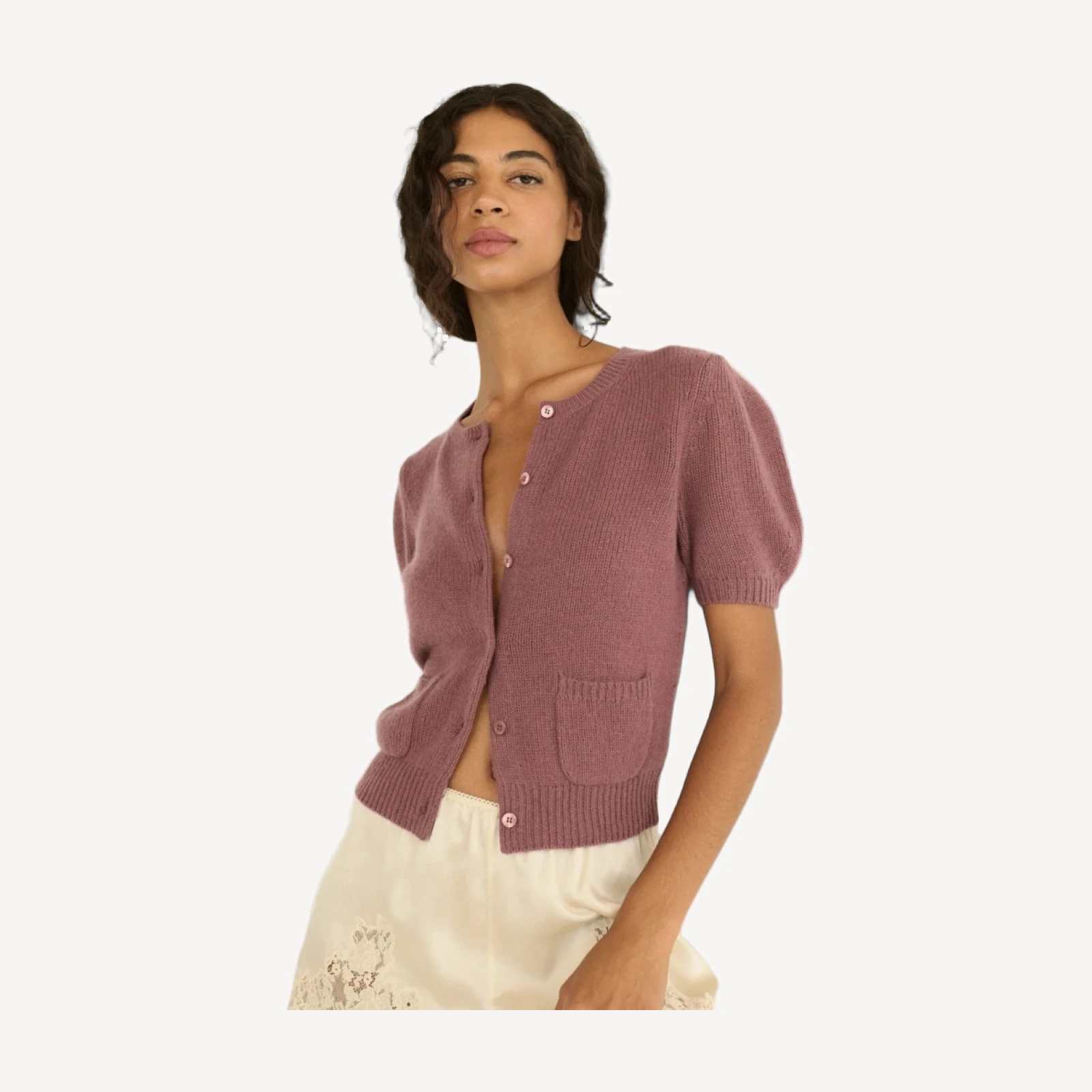 ALESIA CASHMERE CARDIGAN -- ROSE MAUVE