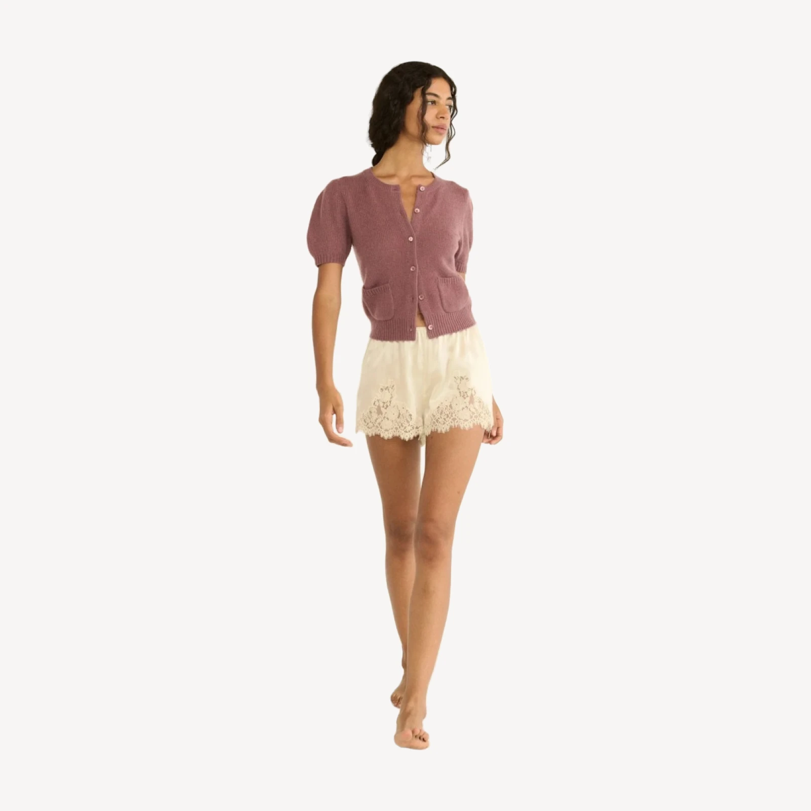 ALESIA CASHMERE CARDIGAN -- ROSE MAUVE