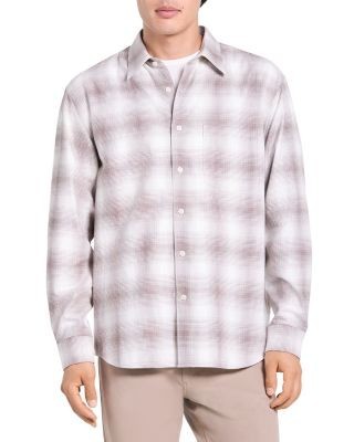 Theory Irving Cotton Faded Plaid Shirt