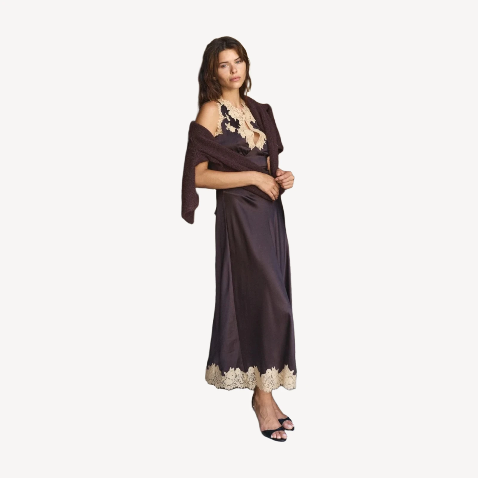JULITTA DRESS -- EQUESTRIAN BROWN WITH CREAM LACE