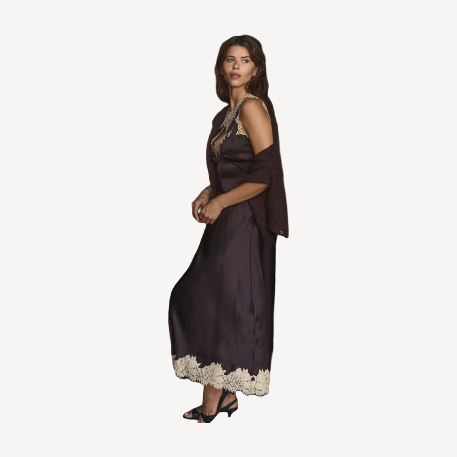 JULITTA DRESS -- EQUESTRIAN BROWN WITH CREAM LACE