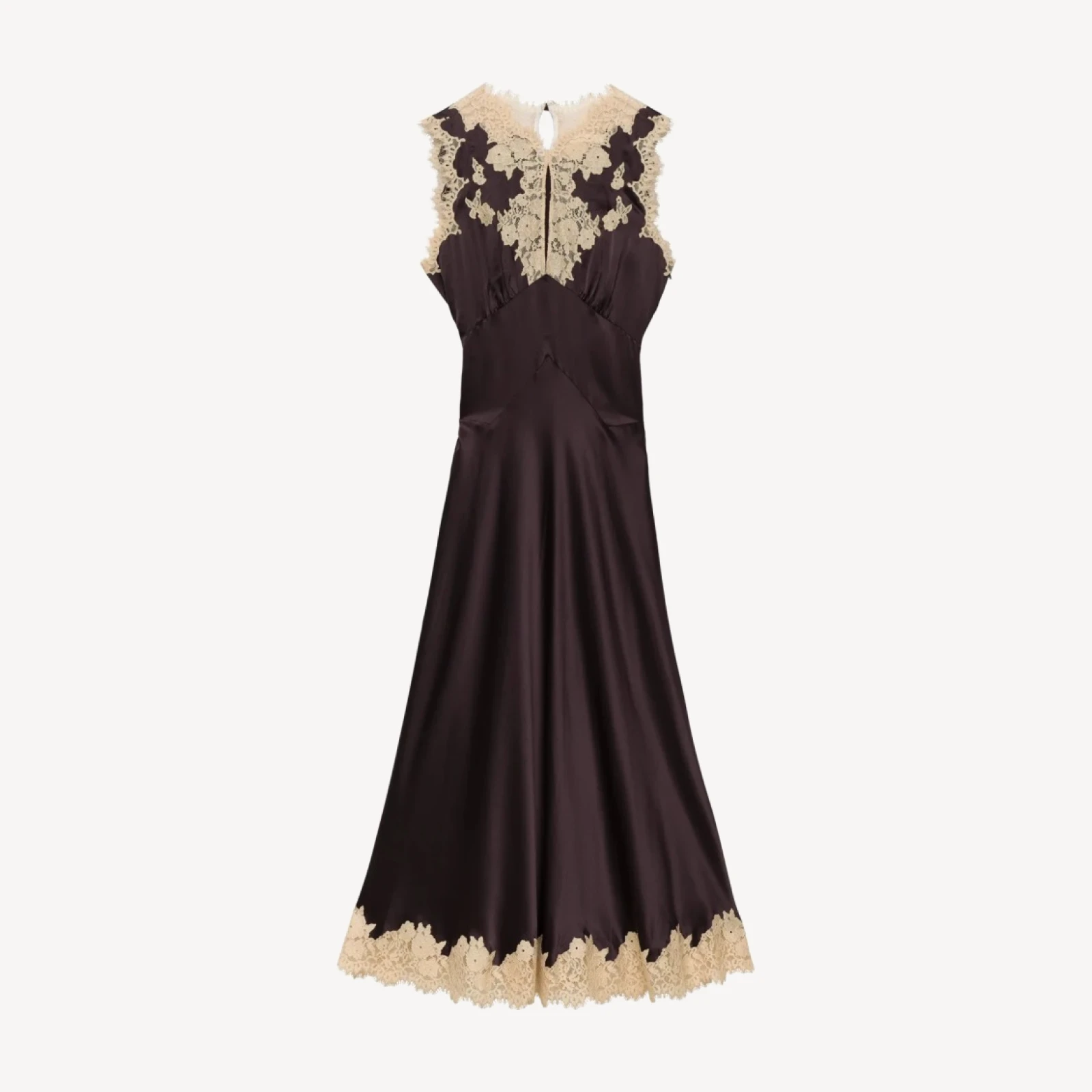 JULITTA DRESS -- EQUESTRIAN BROWN WITH CREAM LACE