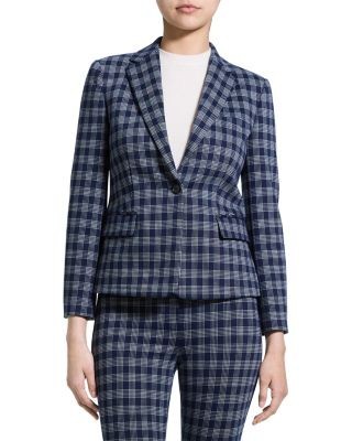 Theory Check Print Single Button Blazer