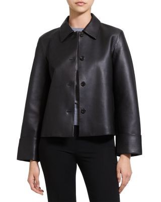 Theory Boxy Leather Cuffed Jacket