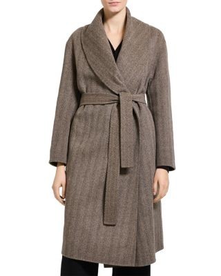 Theory Luxe Shawl Collar Wool & Cashmere Herringbone Coat