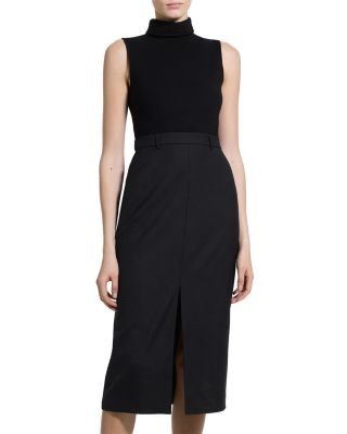 Theory Funnel Neck Sleeveless Draped Midi Dress