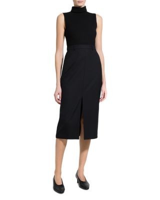 Theory Funnel Neck Sleeveless Draped Midi Dress