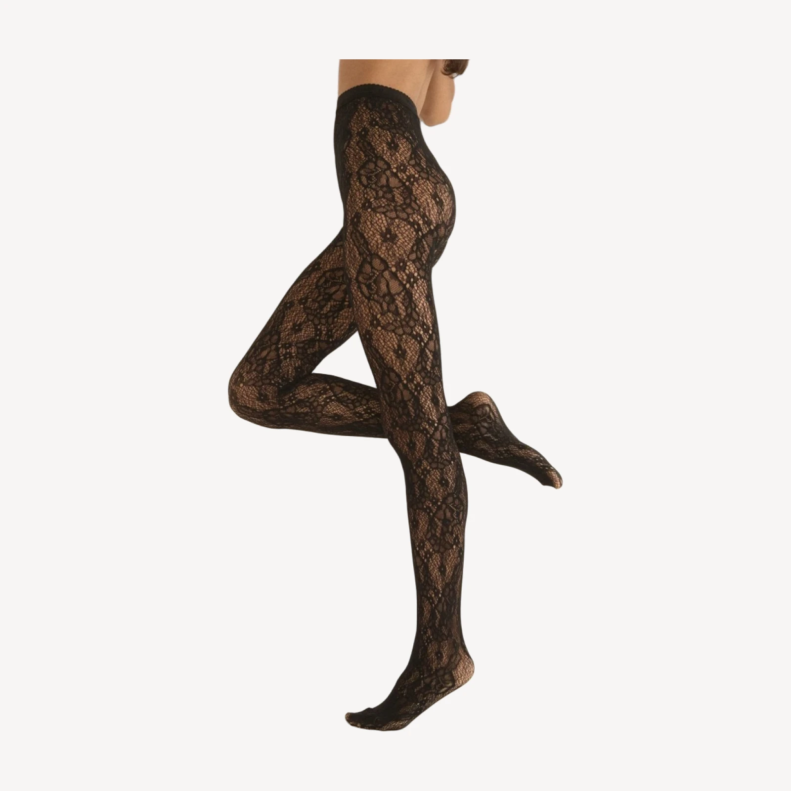 WOLFORD INFINITE ROSE LACE TIGHTS -- BLACK