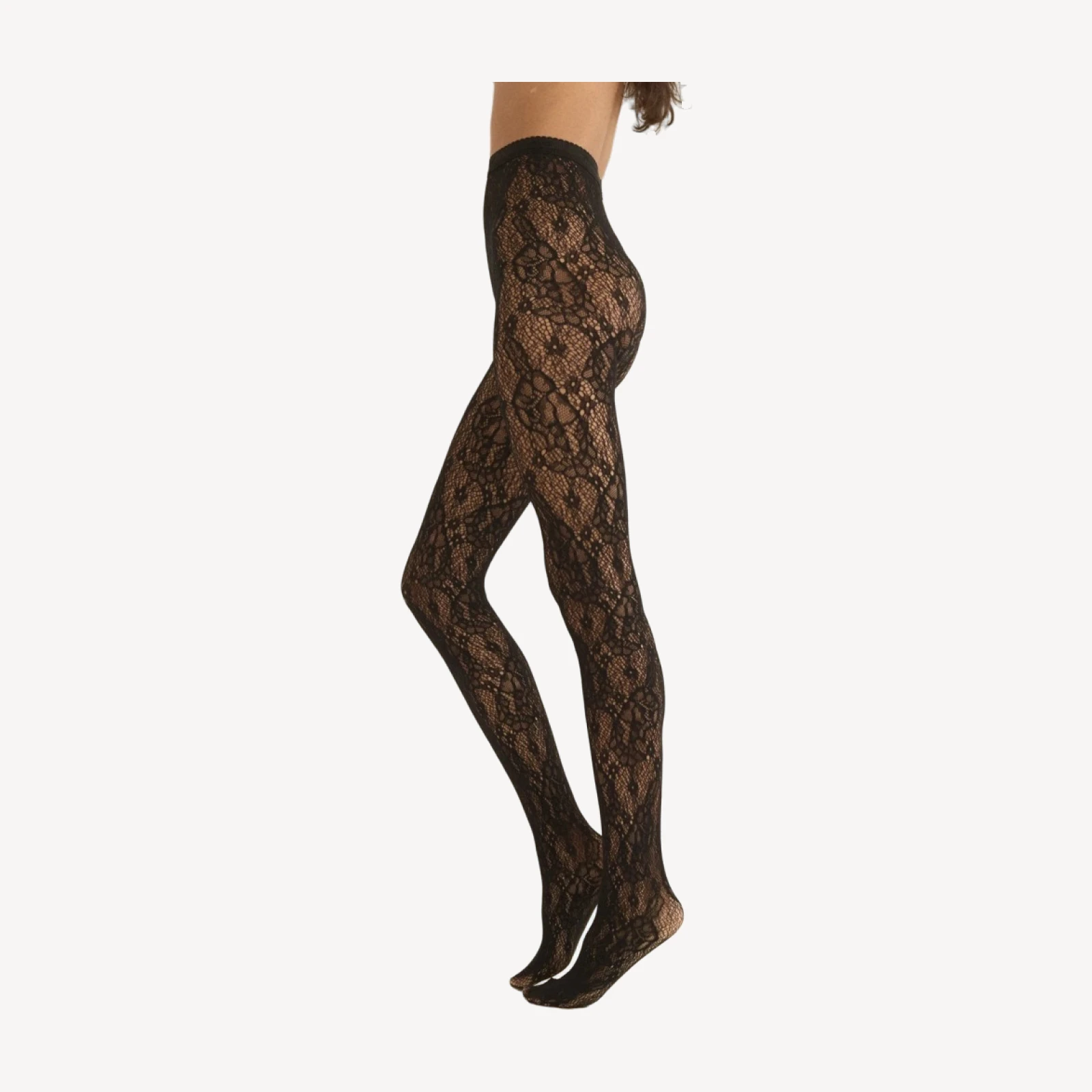 WOLFORD INFINITE ROSE LACE TIGHTS -- BLACK